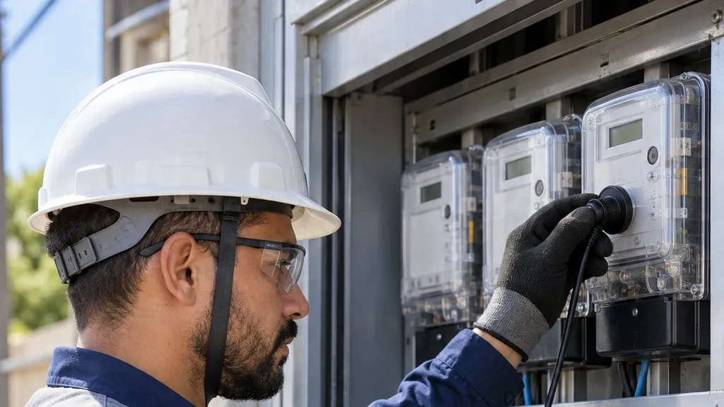 Técnico executando serviço em medidor de energia