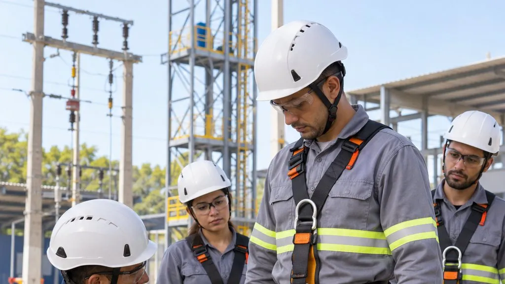 Instrutor conferindo cinturão de segurança da turma em treinamento prático